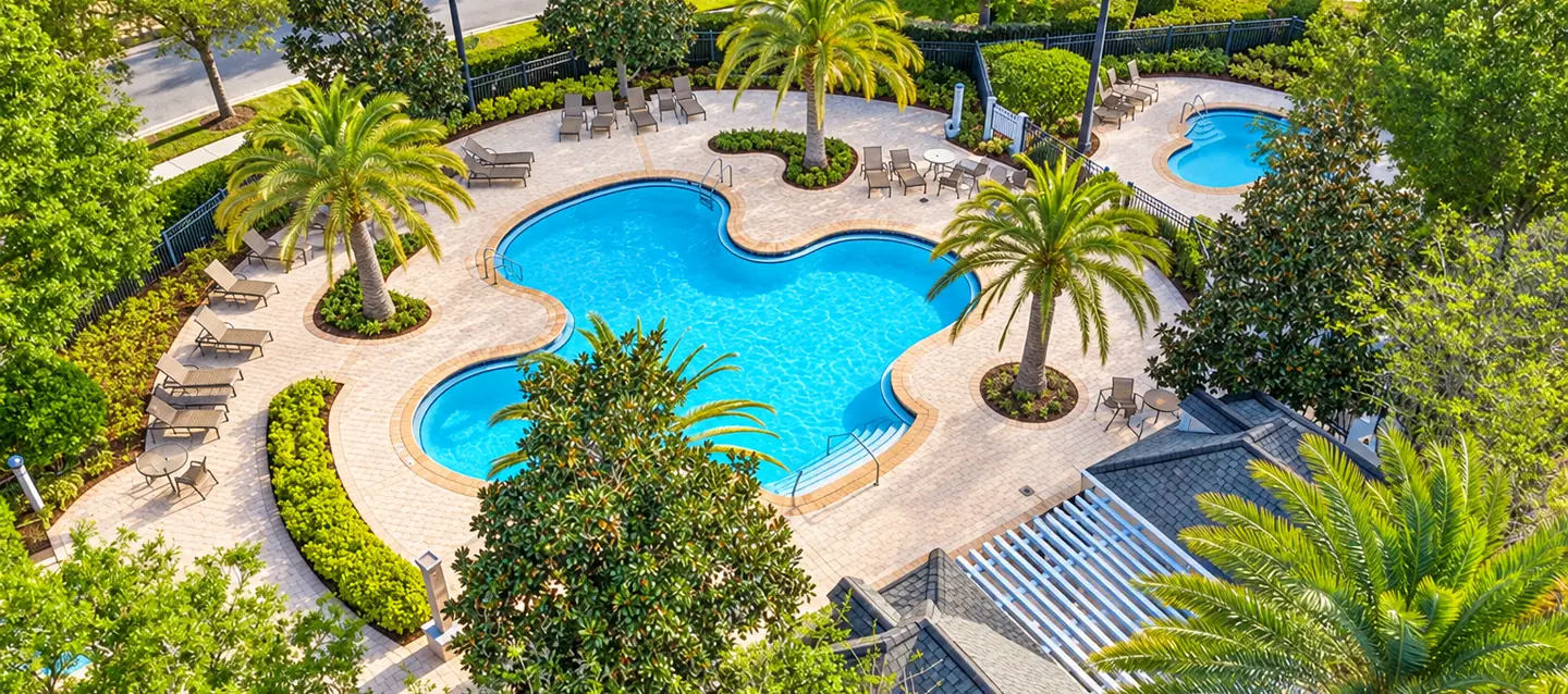 Homestead community pool at Reunion Resort in bright daylight
